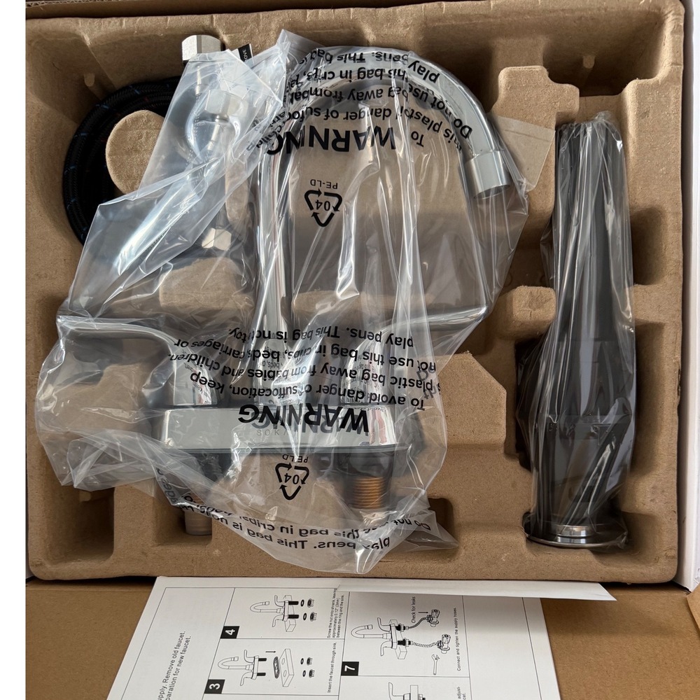 Soka Chrome Bathroom Sink Faucet Two Handle Goose Neck Assembly Brand New In Box - Picture 2 of 15
